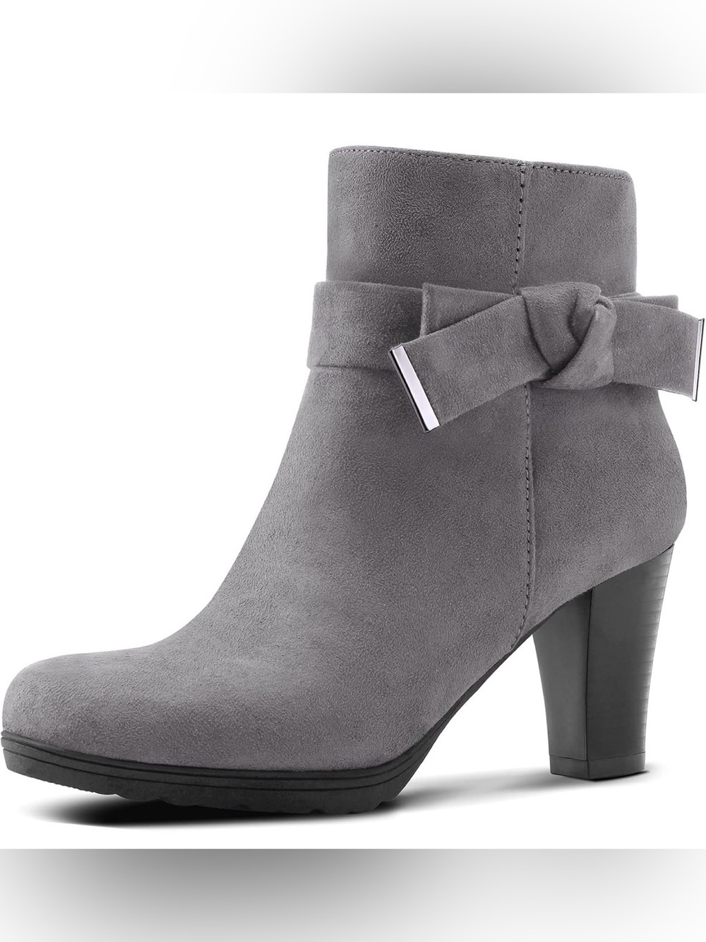 NWT Mysoft Gray Faux Suede Bow Ankle Booties Block Heel Boots Size 8